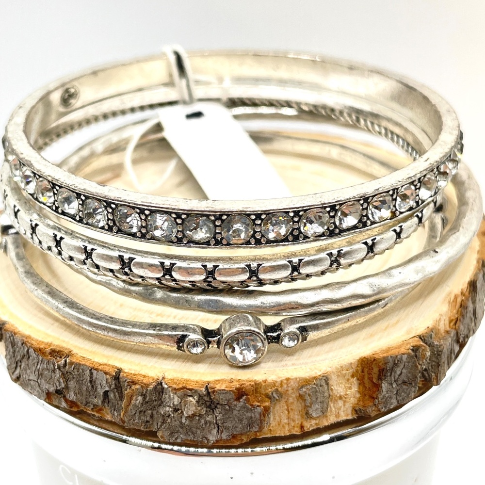 Premier Designs Nwt 5 Stack Silver Rhinestone Ban… - image 1